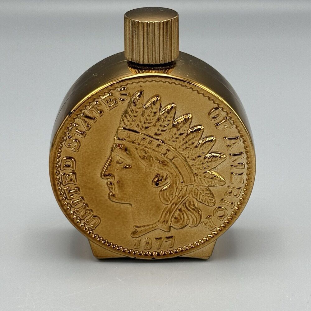 Vtg Avon Copper Indian Head Penny Tribute Bravo Empty Aftershave Bottle Glass